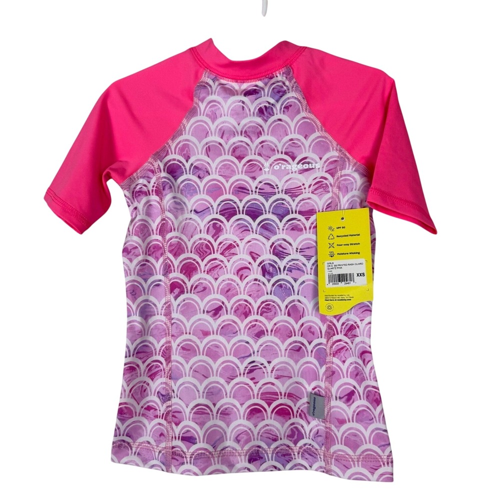 O'rageous Rash Guard Girls XXS UPF‎ 50 Recycled Swim Shirt Pink Stretch Kids NWT